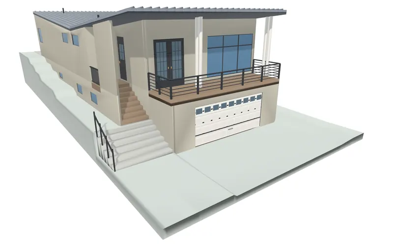Casa moderna con techo de mariposa, construida en 3D con sus planos